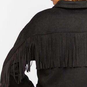 Black fringe faux suede moto jacket